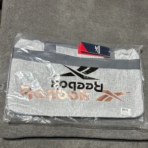 NWT Reebok Heather Gray Warrior II Duffle with Rose gold Logo